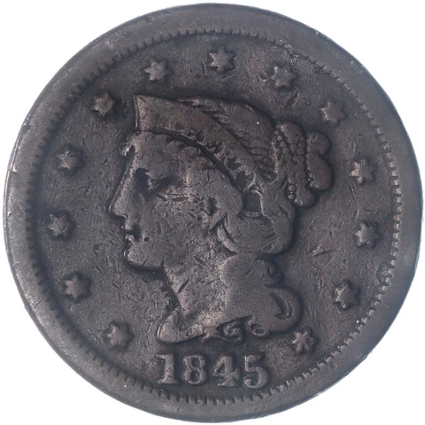 1845 (P) Braided Hair Large Cent Very Good VG See Pics O872 Cover