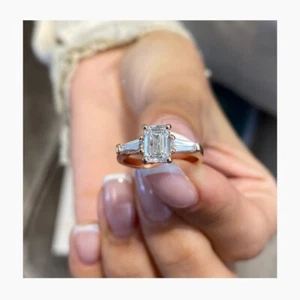18K Rose Gold 3.00 Ct IGI GIA Lab Created Emerald Cut Diamond Engagement Ring - Picture 1 of 9