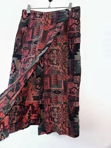 Petite Midi Skirt Burgundy Geometric Wrap Vintage Size 10 FLAW Retro Boho Gypsy - Picture 1 of 12