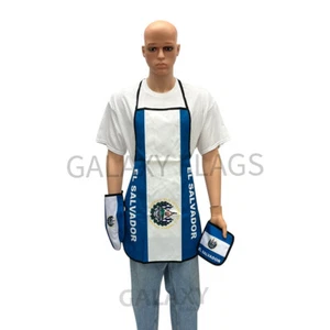 Juego de 3 piezas de cocina y barbacoa con bandera de El Salvador con delantal horno guante bache El Salvador - Imagen 1 de 7