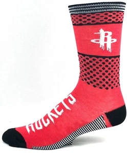 Houston Rockets Basketball Red and Black Dots and Stripes Deuce Crew Socks - Picture 1 of 3