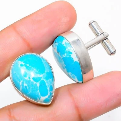 Gemelos de plata de ley 925 con piedras preciosas Larimar Stnd. H695 Foto 1 de 4