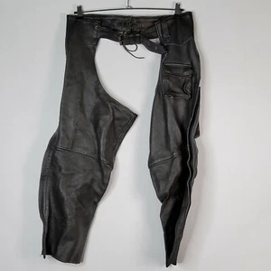 Unik Sz Large Leather Chaps Men Motorcycle Adjustable Waist Belt Tie Pocket - Picture 1 of 9
