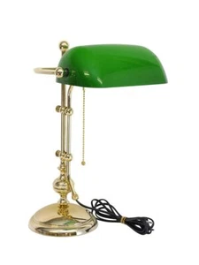 Lámpara de banquero lámpara de escritorio lámpara de latón con pantalla de vidrio verde (2131) - Imagen 1 de 6