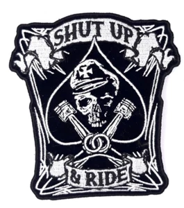 Shut Up & Ride Biker Iron On Embroidered Patch 4 1/2 " X 5" - Picture 1 of 2