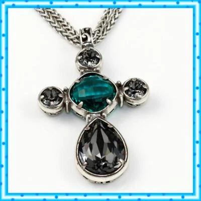 Collar Brighton Gracioso Cruz Verde Gris Cristal Plata Nuevo con Etiquetas $108 Foto 1 de 2