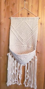 Vintage Long Macrame Hanging Wakk Pocket Wall Decor - Picture 1 of 4