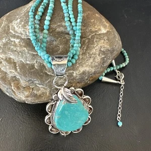 Blau Türkis Anhänger Navajo Perlen Sterlingsilber 3S Perlenkette 17" 15996 - Bild 1 von 12