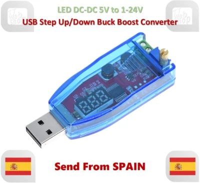 LED DC-DC 5V to 1V-24V Potentiometer USB Step Up Down Buck-Boost Converter - Imagen 1 de 4