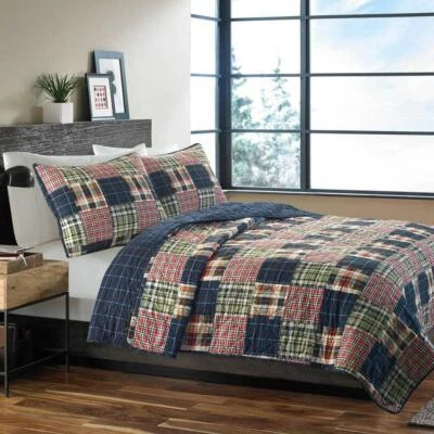 Eddie Bauer Quilts Coverlets Plaid Cotton Full/Queen Quilt Set Blue 3-Piece - Image 1 of 4