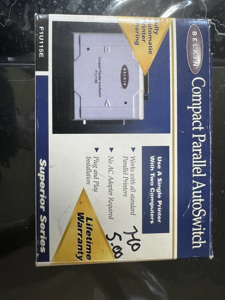 Belkin Compact Parallel AutoSwitch F1U115E 1 Printer 2 Computers  - Image 1 of 3