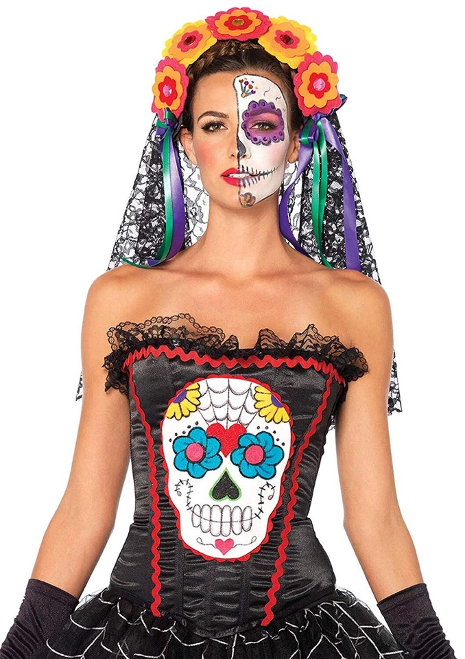 Disfraz de calavera de azúcar bustier para mujer adulto Top Halloween talla grande Foto 1 de 2