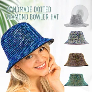 Super Shiny Rhinestone Full Drill Fisherman Hat Bucket Hat Unisex Fashion Party - Picture 1 of 16