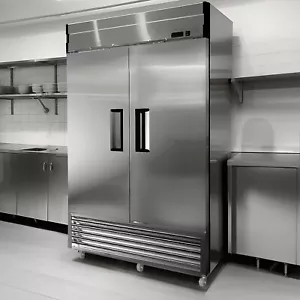 Commercial Freezer 2 Solid Door Stainless Steel Reach-in Upright Restaurant 54"W - Picture 1 of 8