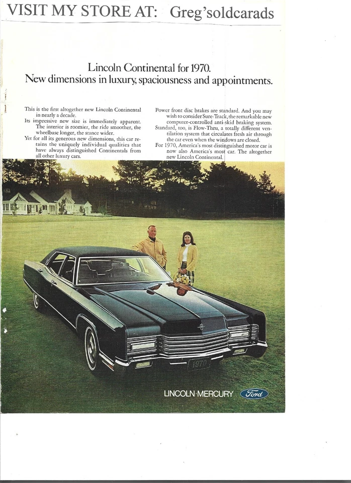 Lincoln Continental 1970 anuncio impreso: "Nuevas dimensiones en lujo, amplitud" Foto 1 de 1