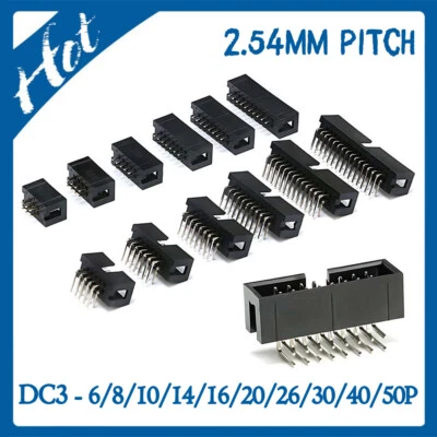 2.54mm Pitch Straight/Curved Pin IDC Box Header PCB Socket Connector DC3 6-50Pin - Image 1 of 4