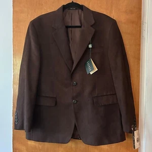 Lauren Ralph Lauren Blazer Dark Brown Suit Faux Suede Career Mens 40 Short NWT - Picture 1 of 11