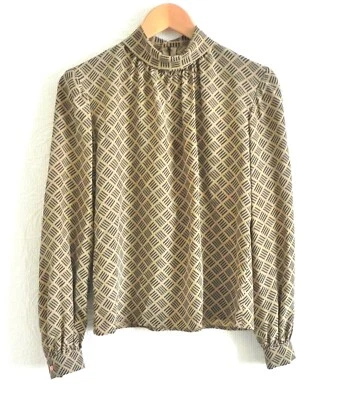 Blusa De Colección David Hayes 100% Seda Manga Larga Cuello Alto Espalda Cremallera Talla 4 Foto 1 de 4