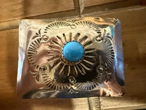 VINTAGE JAMES HARRISON NAVAJO STERLINGSILBER TÜRKIS CONCHO Gürtelschnalle klein - Bild 1 von 4