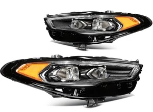 Pair For 2017-2020 Ford Fusion HeadLights Assembly Black Housing Full LED - Picture 1 of 12