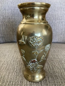 Antique Bronze & Mixed Metal Relief Vase Japan Meiji Period Birds Flowers - Picture 1 of 12