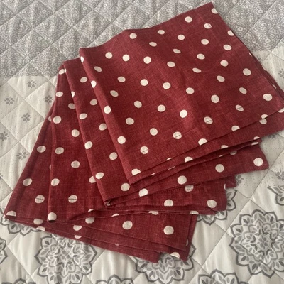Pottery Barn Napkins Set Of 4 Red and White Polka Dot - Image 1 of 2