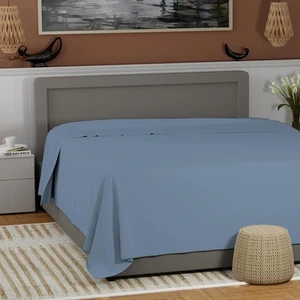 100% Cotton Bluish Gray Full Size Flat Sheet Only, Cool & Crisp Percale Weave... - Picture 1 of 9
