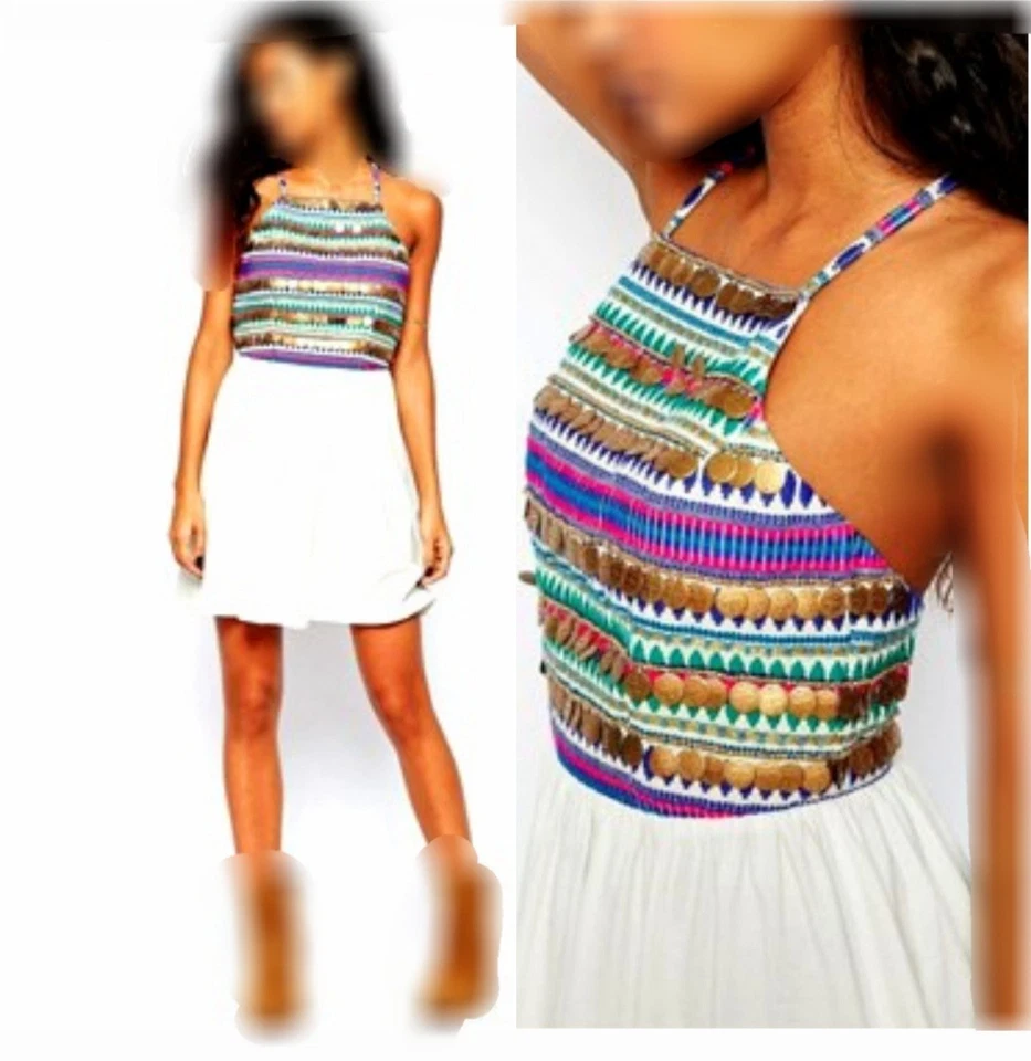 ASOS PREMIUM Party navajo Dress 3D Rhinestones Tribal Boho Ibiza   - Imagen 1 de 4