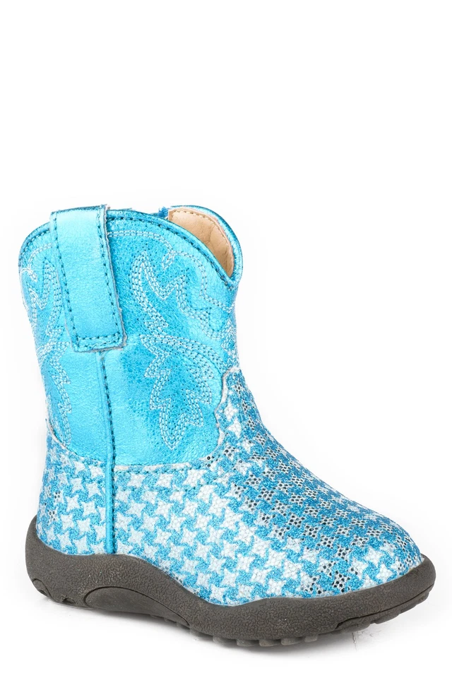Roper Infant Girls Cowbabies Glitter Glam Blue Faux Leather 4in Cowboy Boots - Image 1 of 1
