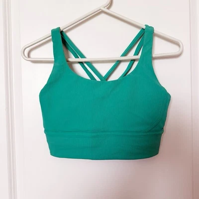 Lululemon Womens Energy Long Line Ribbed Sports Bra Size 8 Teal Athletic Sports - Image 1 of 4