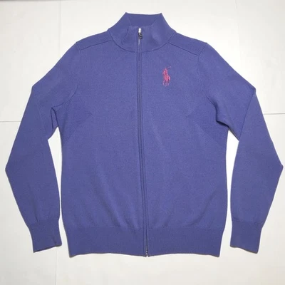 Polo Golf Ralph Lauren Mujer’s 100% Lana Púrpura Cremallera Completa Suéter Grande Rosa Poni Foto 1 de 4