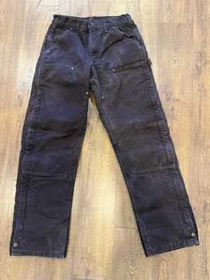 Carhartt B194 DKB мужские 30x32 черные стеганые с подкладкой двойное колено изолированные работа с уткой - Изображение 1 из 4