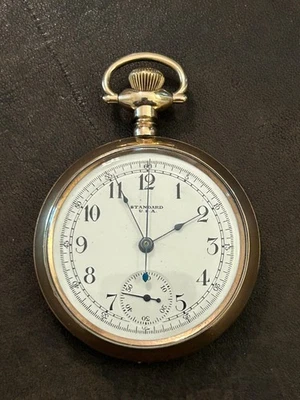 VTG NY STANDARD POCKET WATCH CHRONOGRAPH GF DAN PATCH CASE RUNNING-FREE SHIP - Image 1 of 4