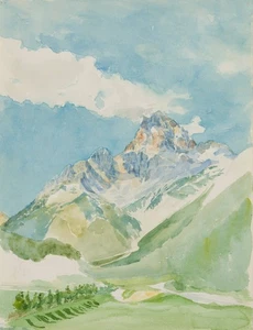 E. FÜRSTENAU (*1862), Alpenlandschaft mit hohem Berg, 1924, Aquarell Romantik - Picture 1 of 4