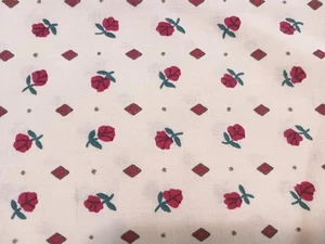 St. Nicole Benartex Cotton Fabric Cream w Red Roses Flowers 3+ Yards Quilting Se - Picture 1 of 9