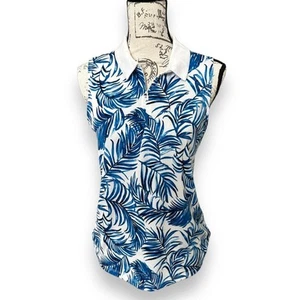 Neu Tommy Bahama Golf Reißverschluss Kragen blau weiß Palmblatt Tanktop Medium Neu mit Etikett - Bild 1 von 4