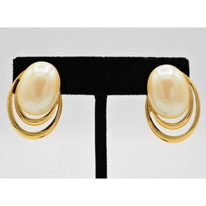 Givenchy Vintage Ohrclips Perle goldfarben Chunky Runway signiert 80er BinAS - Bild 1 von 12