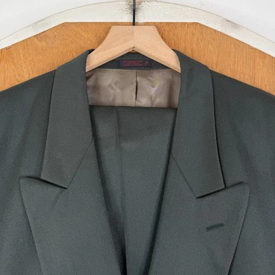 Traje De Colección Doble Pecho Para Hombre 48R Verde 6x1 100% Lana Pantalones 42x26 Plisado Delantero Foto 1 de 4