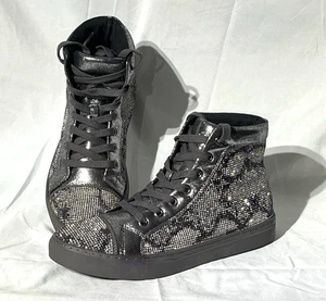 Steve Madden UPROAR Rhinestone High Top Sneakers Men 7 Women 8.5 Snakeskin Print - Picture 1 of 15