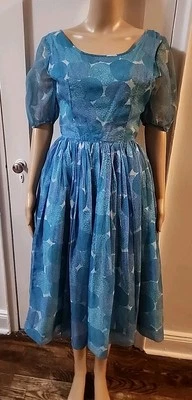 VESTIDO DE FIESTA VINTAGE AÑOS 60 JONATHAN LOGAN TURQUESA FLORAL CHIFÓN Talla XS/S/3/5 Foto 1 de 4