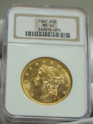 Bonita moneda brillante de 20 dólares de 1867 NGC MS62 Foto 1 de 4