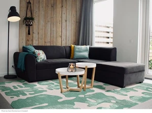 Tappeto Lana Trapuntato a Mano – Verde Acqua Astratto, Motivo Biologico per Soggiorno 6x9 - Foto 1 di 3