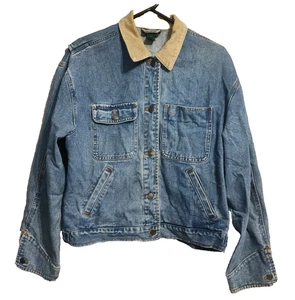 Giacca jeans vintage Ralph Lauren polo camionista denim colletto velluto a coste uomo media - Foto 1 di 23