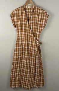 Bridge & Burn Womens S Saria Midi Wrap Dress In Marigold Plaid Cap Sleeve - Picture 1 of 4