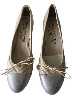 Paul Mayer Attitudes Acolchado Beige/Plata Puntera Bloque Tacón Bomba 10 B Foto 1 de 4