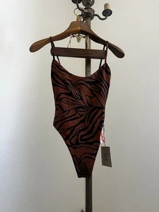NWT stone fox swim one piece Bengal Print Scoop Front Low Cut Back - Picture 1 of 8