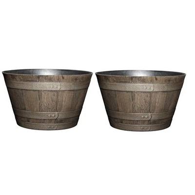 Classic Home and Garden Whiskey Resin Flower Pot Barrel Planter, Oak Brown, 20.5 - Image 1 of 4