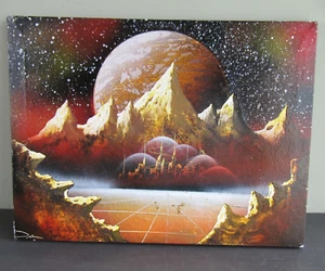 Original Acrylic on Canvas Painting of Sci-Fi Space Fantasy Scene - Picture 1 of 8