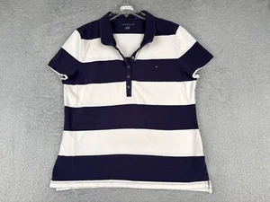 Tommy Hilfiger Polo Shirt Women Extra Large White Blue Stripe Short Sleeve Cotto - Picture 1 of 15