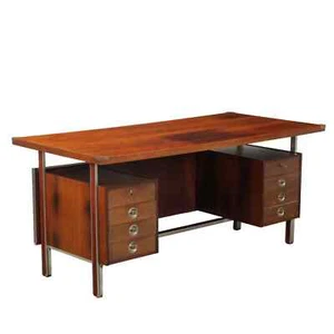 Vintage Writing Desk Exotic Wood Veneer Drawers Italian Design 1960s - Picture 1 of 8
